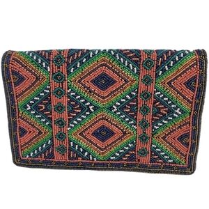 La Sera by Franchi Beaded Clutch Bag Boho Crossbody Chain